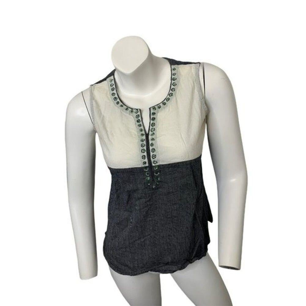 Fabindia Small cotton v-neck sleeveless kurta blouse floral design